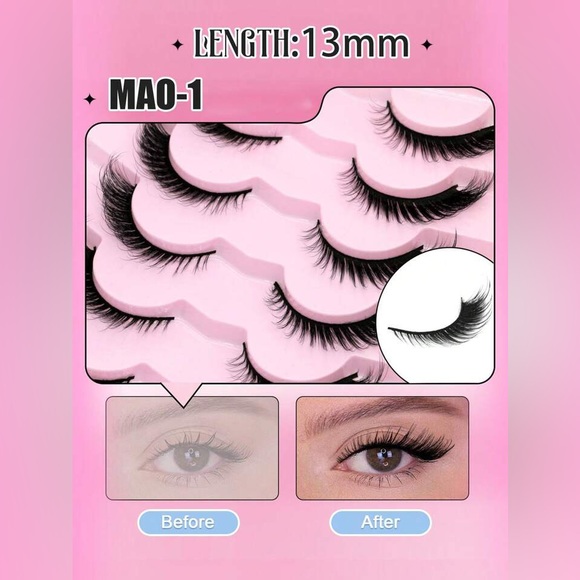 🖤👁️ 5 Pairs Faux Mink Cat Eye Effect Lashes 👁️🖤 Brand New in Packet - Picture 5 of 11